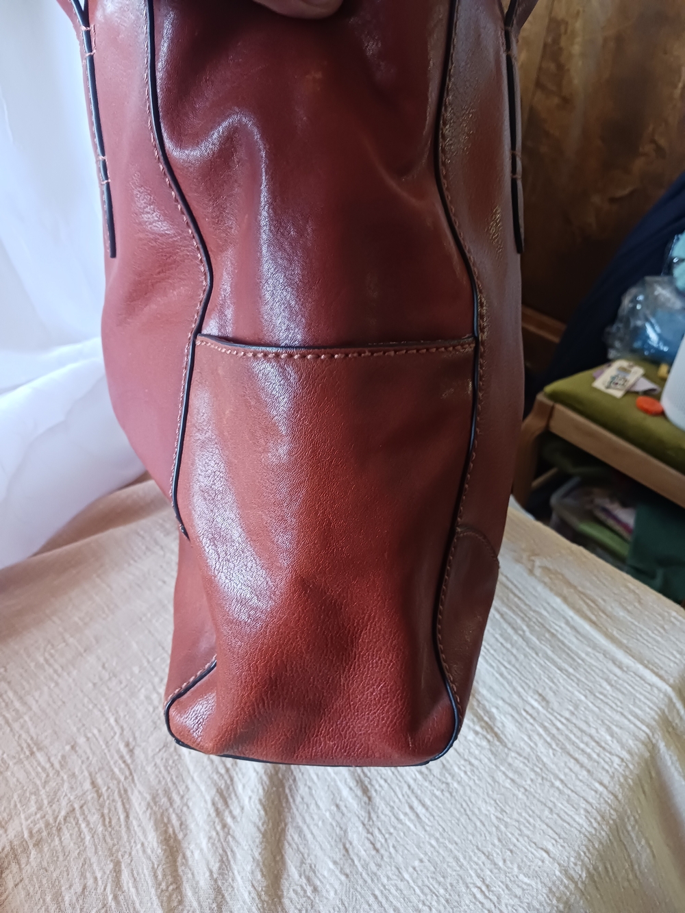 LAST CALL Frye Chestnut Brown Leather Satchel Tote - Picture 3 of 15
